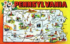Map postcard - Greetings from Pennsylvania, USA