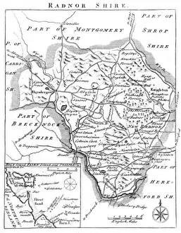 Shire Prints: Map of Radnorshire, Wales, 18th century