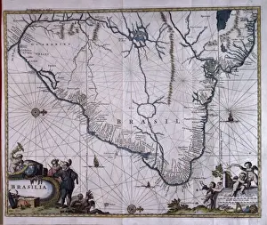 1704 Prints: Map /s America / Brazil 18C