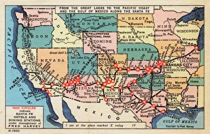 Harvey Collection: Map - Santa Fe Hotels and Dining Stations run by Fred Harvey