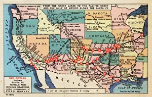Dining Prints: Map - Santa Fe Hotels and Dining Stations run by Fred Harvey
