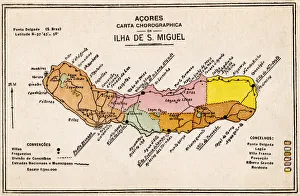 Acores Collection: Map of Sao Miguel Island, Azores, Atlantic Ocean