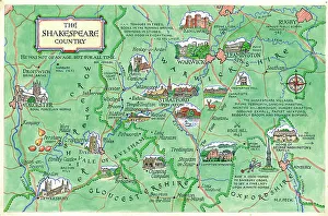 Peck Prints: Map The Shakespeare Country Postcard England