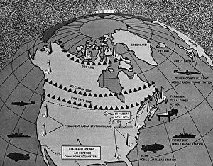 Command Gallery: Map showing distant early warning line for defence
