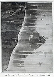 Chalk Collection: Map showing the erosion of the Suffolk coastline