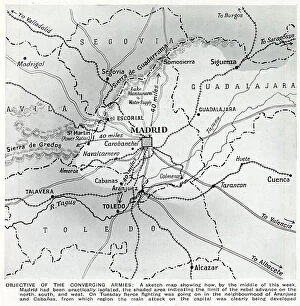 Images Dated 9th June 2021: Map showing the position of Nationalist forces, in the shaded area