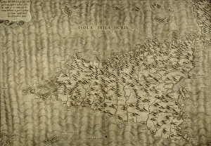 Mapping Prints: Map of Sicily. Mediterranean Sea