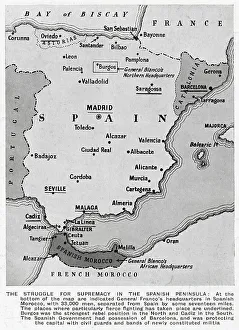 Seville Collection: Map of Spain showing the situation at the beginning of the Spanish Civil War, July 1936