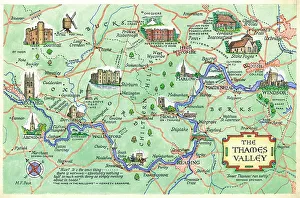 Map The Thames Valley Postcard England Watercolour