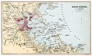 America Prints: MAP / USA / BOSTON HARBOUR
