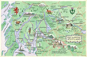 Peck Prints: Map West and Central Scotland Postcard England