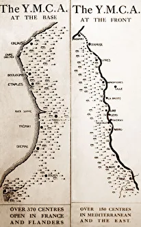 Ymca Prints: Map of YMCA huts in France during WW1