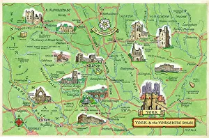 Peck Prints: Map York and the Yorkshire Dales Postcard England