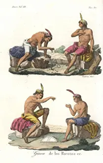 Ferrrario Prints: Mapuche playing the games of llighetun and kechukawe
