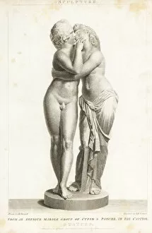 Rees Gallery: Marble statue of Cupid and Psyche kissing
