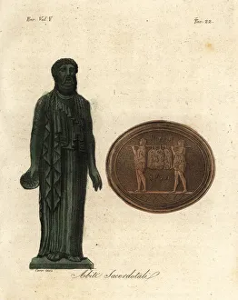 Tibia Collection: Marble statue of an Etruscan priest in ceremonial robes