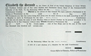 Results Collection: Margaret Thatcher return notice