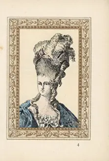 Laubadere Prints: Marie Antoinette in elaborate hairstyle crowned