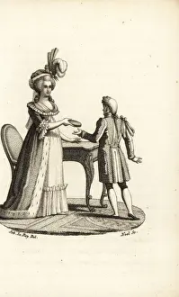 Livery Prints: Marie Antoinette handing a servant an inscribed portrait
