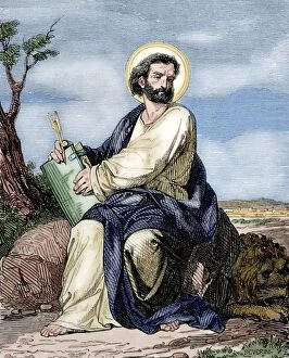 Images Dated 22nd June 2014: Mark the Evangelist. Engraving. Colored