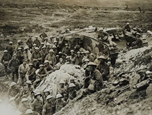Rawlinson Gallery: A Mark I tank surrounded by troops of 122nd Brigade