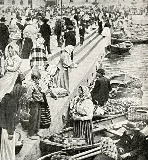 Market boats at the quay, Viborg, Finland