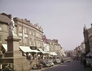 Patriotism Collection: Market Jew Street with Davy statue, Penzance, Cornwall