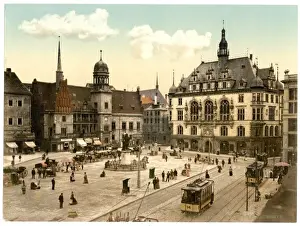 Halle Prints: The market place and side of Hotel de Ville, Halle, German S