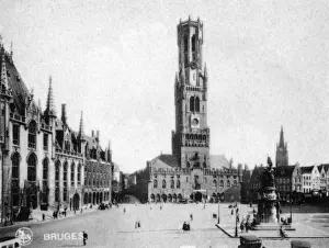 Belfry Prints: Market square and belfry tower, Bruges, Belgium