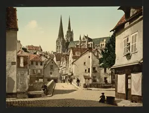 Chartres Prints: The market street, Chartres, France