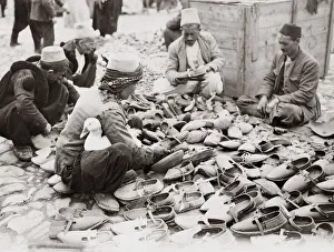 Market, Tirana, Albania, 1933, shoe seller and duck