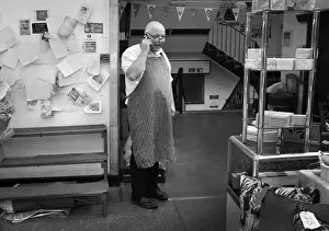 2019 Prints: Market trader on mbile phone, Shrewsbury Indoor Market
