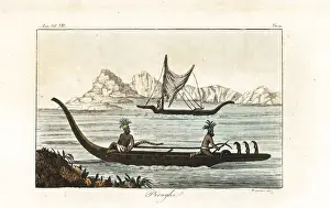 Canoe Prints: Marquesas Islanders in war pirogues or outrigger canoes