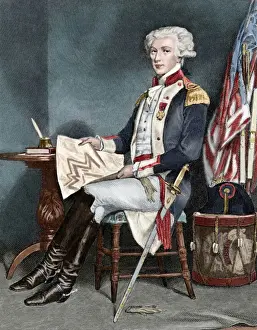 Worlds Prints: Marquis of La Fayette (1757-1834). Colored engraving