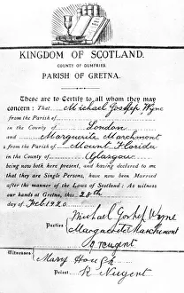 Handwriting Gallery: Marriage certificate issued at Gretna Green, Scotland