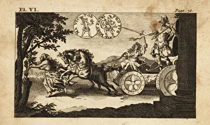Roman Myth Prints: Mars, Roman god of war riding in a chariot