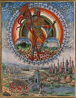 Biblioteca Gallery: Mars with the zodiac signs of Aries and Scorpio. Illustratio