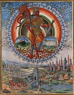 Biblioteca Gallery: Mars with the zodiac signs of Aries and Scorpio. Illustratio