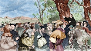Reformation Collection: Martin Luther (1483-1546) preaching in Mora. Engraving. Colo