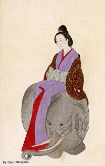 Kimono Gallery: Maruyama Okyo - Woman sitting on an Elephants back