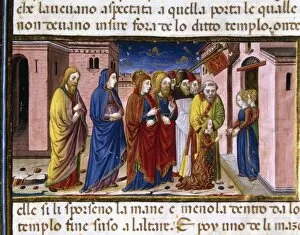 Virgins Collection: Mary is hosted by the virgins of the temple. Codex of Predis