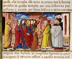 Mary offered to the High Priests. Codex of Predis (1476). It
