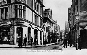 Pedestrians Collection: Marylebone Lane and police station, London