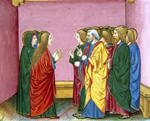 The three Marys announce to the disciples that Jesus has ris The three Marys announce to the disciples that Jesus has ris