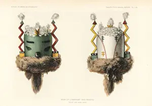 Ethnology Prints: Mask of the U wannami, Rain Makers, Zuni Nation