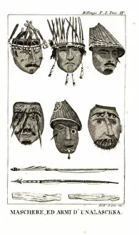 Account Gallery: Masks and weapons used by the Unalaskans