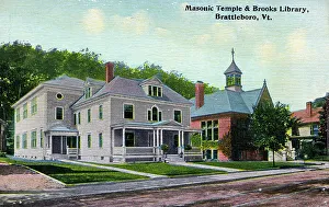 Brooks Prints: Masonic Temple and Brooks Library, Brattleboro, Vermont, USA