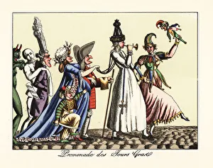 Masquerade procession with commedia dell'arte figures