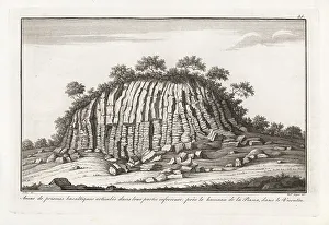 Mineralogy Prints: Mass of basalt prisms with articulated base near la Piana, Vicen