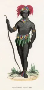 Images Dated 10th March 2021: Massacre Islands: a native man with tattooed body Date: mid-19th century